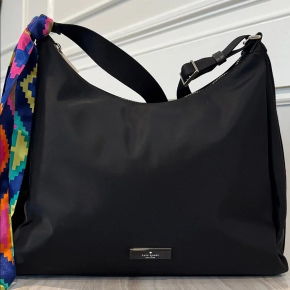 Kate Spade Carter Logo Large Black Nylon Hobo Crossbody - Picture 6 of 17
